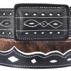 Guadalajara Western Wear White Diamond Pelo De Vaca Leather Belt - Negro Men