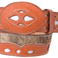 Guadalajara Western Wear White Diamond Pelo De Vaca Leather Belt - Natural Men