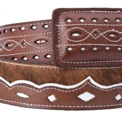 Guadalajara Western Wear White Diamond Pelo De Vaca Leather Belt - Cafe