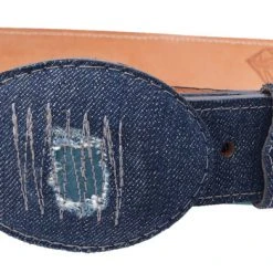 Guadalajara Western Wear Men White Diamond Mezclilla Leather Belt - Azul