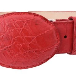 Guadalajara Western Wear Men White Diamond Caiman Belly Imitation Leather Belt - Rojo