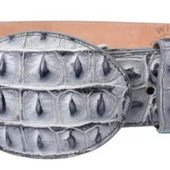 Guadalajara Western Wear White Diamond Cocodrilo Imitation Leather Belt - Gris