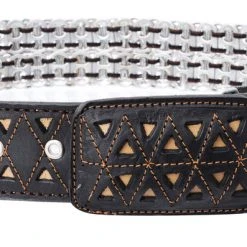 Guadalajara Western Wear Men White Diamond Corcholata Leather Belt - Cafe