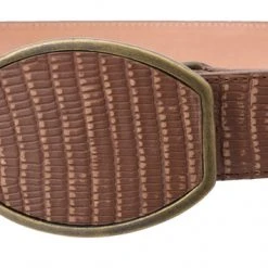 Guadalajara Western Wear Men White Diamond Lizard Print Leather Belt - Miel