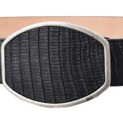 Guadalajara Western Wear Men White Diamond Lizard Print Leather Belt - Negro