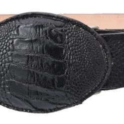 Guadalajara Western Wear White Diamond Pata De Avestruz Leather Belt - Negro