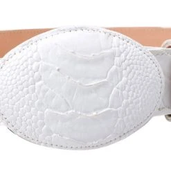 Guadalajara Western Wear Men White Diamond Pata De Avestruz Leather Belt - Blanco
