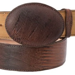 Guadalajara Western Wear Men White Diamond Lizard Leather Belt - Brown