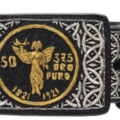 Guadalajara Western Wear White Diamond Hilo De Plata Fino Leather Belt - Oro / Negro Men