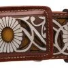 Guadalajara Western Wear White Diamond Lazer Cut Leather Belt - Cognac