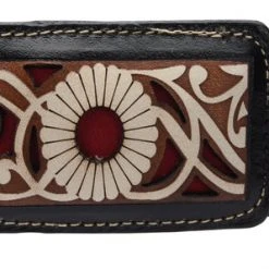 Guadalajara Western Wear Men White Diamond Lazer Cut Leather Belt - Negro