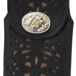 Guadalajara Western Wear Accessories White Diamond Navajeada Leather Cell Phone Case - Negro