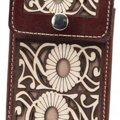 Guadalajara Western Wear White Diamond Lazer Tooled Leather Cell Phone Case - Shedron Accessories