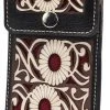 Guadalajara Western Wear Accessories White Diamond Lazer Tooled Leather Cell Phone Case - Negro