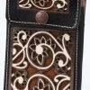 Guadalajara Western Wear White Diamond Lazer Tooled Leather Cell Phone Case - Negro