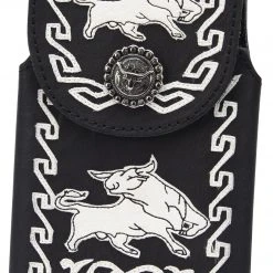 Guadalajara Western Wear White Diamond Vaquera Leather Cell Phone Case - Negra