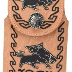 Guadalajara Western Wear Accessories White Diamond Vaquera Leather Cell Phone Case - Natural