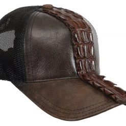 Guadalajara Western Wear White Diamond Caiman Tail Mesh Exotic Cap - Cafe